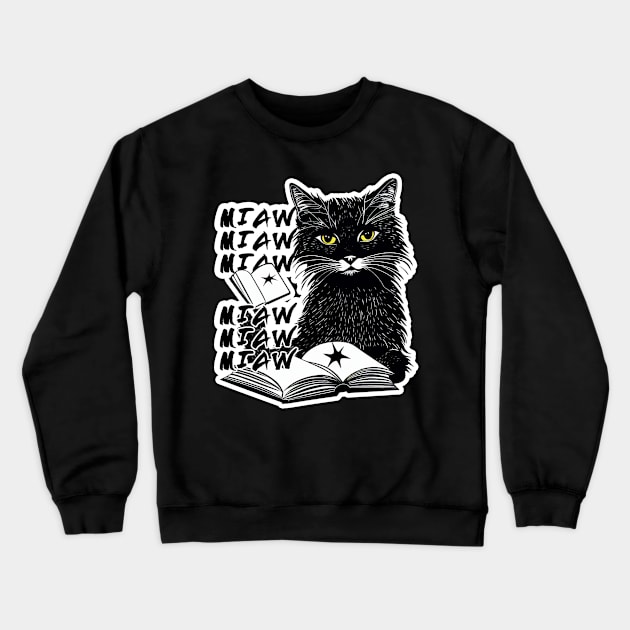 Cat Miaw: Playful and Cute Cat Design Crewneck Sweatshirt by LycheeDesign